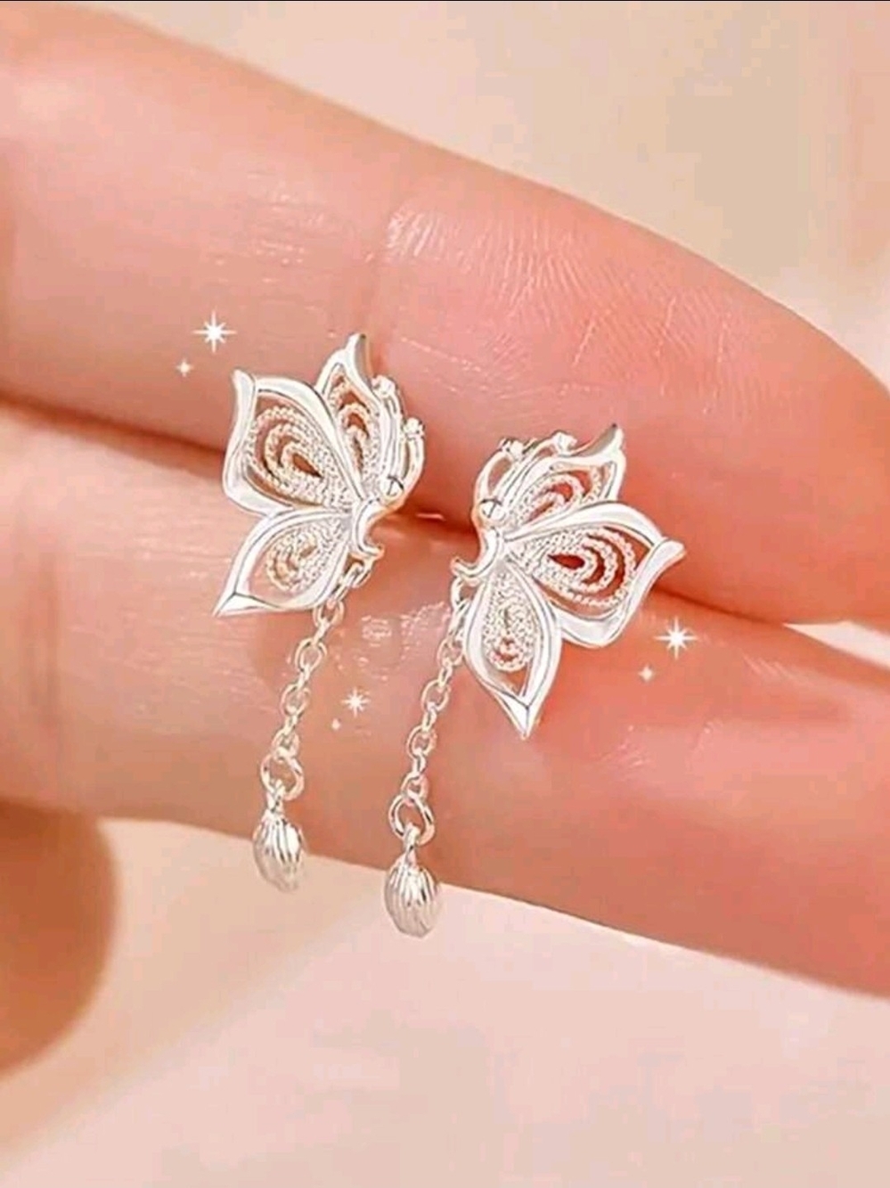 Silver Butterfly Drop Earrings - Elegant Women Jewelry